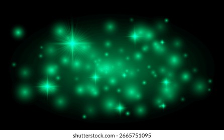 Las llamaradas de estrellas y las partículas brillantes se extienden sobre un fondo oscuro, perfecto para superposiciones, reflejos, arte digital y efectos visuales en proyectos creativos.