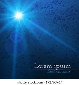 Star. Flash on dark blue background.  Vector illustration
