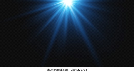 Star flash and rays, blue light explosion.
