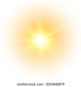 Star flashed with sparkles isolated on white background. The yellow sun, a flash, a soft glow without departing rays. Vector illustration of abstract yellow splash. - Shutterstock ID 2010440879