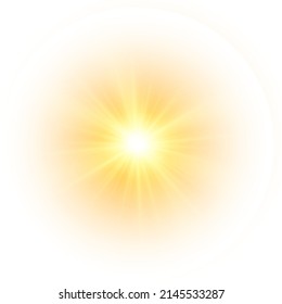 Star flashed with sparkles isolated on white background. The yellow sun, a flash, a soft glow without departing rays. Vector illustration of abstract yellow splash.