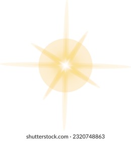 Star flashed with sparkles isolated on white background. The yellow sun, a flash, a soft glow without departing rays. Vector illustration of abstract yellow splash.