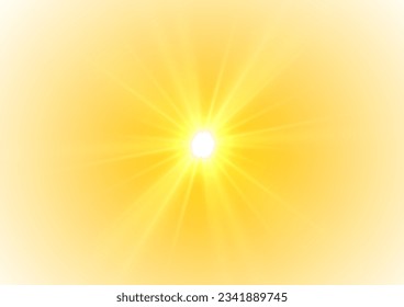 Star flashed with sparkles isolated on white background. The yellow sun, a flash, a soft glow without departing rays. Yellow splash. Vector illustration of abstract yellow burst.