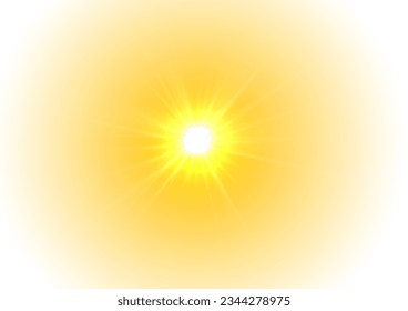 Estrella salpicada de chispas aisladas sobre fondo blanco. El sol amarillo, un destello, un resplandor suave sin salir de los rayos. Mareo amarillo. Ilustración vectorial de la explosión amarilla abstracta.
