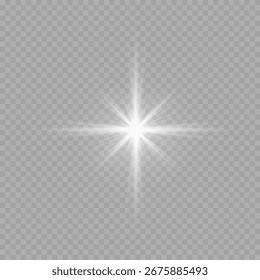 star flashed with sparkles sun isolated on white background. Soft glow , sunlight with lens flare effect. 