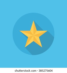 Star flat icon. Golden star with long shadow. Vector illustration.