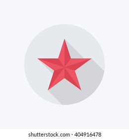 Star flat icon. Red star with long shadow. Vector illustration.