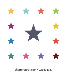 star flat icons set. Open round colorful buttons. Vector 
