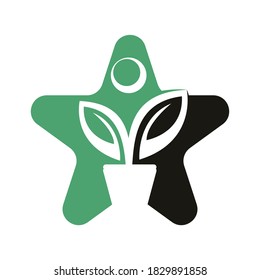 Star Flower Pot And Plant Logo. Human Growth Star Vector Logo.