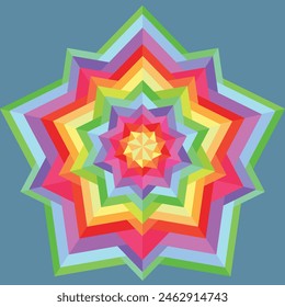 Star flowers with petals in rainbow beautiful art
