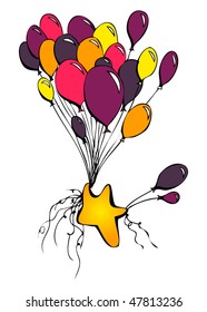 Star flying with balloons