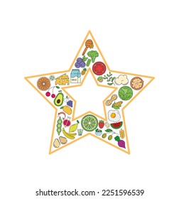 Star food and drink collage icon. Vector set of basic allergens and diet line icons. Editable food icon set.