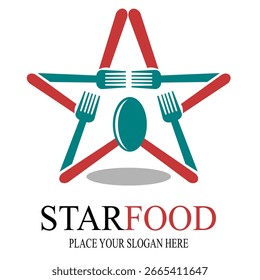 Modelo de logotipo de vetor alimentar estrela. Este design usa bifurcação e símbolo de estrela. Adequado para negócios, restaurante.