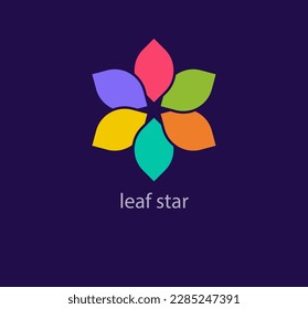 Star formation loop logo from leaves. Unique colorful design. Creative simple organic logo template. vector.