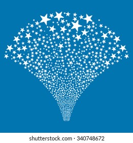 Star Fountain Fireworks vector illustration. Style is white flat stars, blue background.