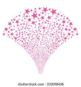 Star Fountain Salute vector illustration. Style is pink flat bright stars, white background.