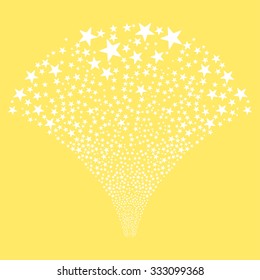 Star Fountain Salute vector illustration. Style is white flat bright stars, yellow background.