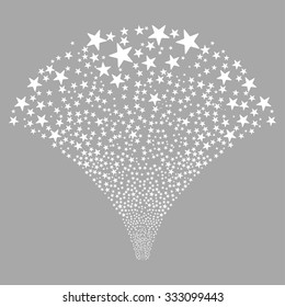 Star Fountain Salute vector illustration. Style is white flat bright stars, silver background.