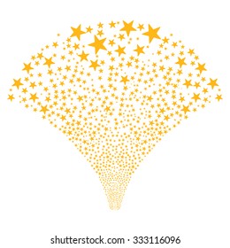Star Fountain Salute vector illustration. Style is yellow flat bright stars, white background.