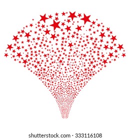 Star Fountain Salute vector illustration. Style is red flat bright stars, white background.
