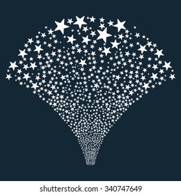 Star Fountain Salute vector illustration. Style is white flat stars, dark blue background.