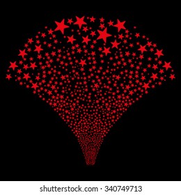 Star Fountain Salute vector illustration. Style is red flat stars, black background.