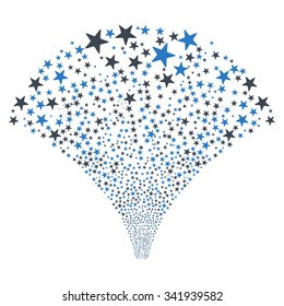 Star Fountain Salute vector illustration. Style is smooth blue bicolor flat stars, white background.