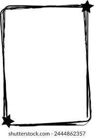 Star frame border grunge stroke element, brush shape icon, vertical, rectangle decorative doodle element for design in vector illustration