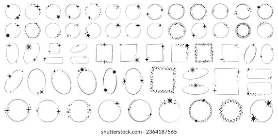 Star frame. Circle frames with sparkle stars, festive effect decoration