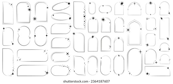 Star frame. Circle frames with sparkle stars, festive effect decoration