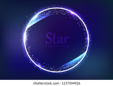 Star frame galaxy and space banner concept, circular ring light shining glowing sparkle effect dust explosion scatter bright neon celebration event abstract background vector illustration