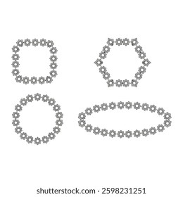 Star frame icons. Black vector symbols. Circular line shapes. White background design.