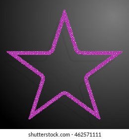 Star frame with pink sequins, glitters, sparkles, paillettes. Party, music background with shiny sequins. Pink dots glitter texture. Metallic glowing cloth. Bright frame star. Repeat.