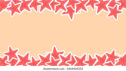 Star frame with pink stars on beige background. summer background illustration.