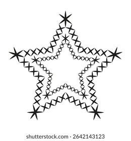 Star frame shape. Decorative star symbol. Geometric vector outline. Black white contrast.