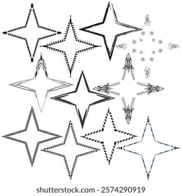 Star frames set. Geometric decorative shapes. Abstract creative vector. Black white outline.