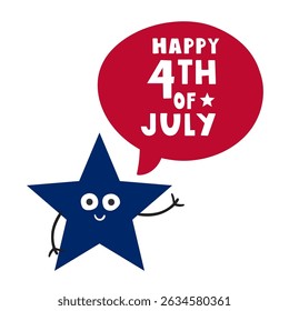 Star. Friendly cute character. Happy 4th of July. Flat vector illustration on white background.