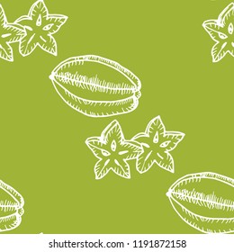 star fruit, carambola tropical fruits seamless pattern