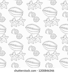 star fruit, carambola tropical fruits seamless pattern