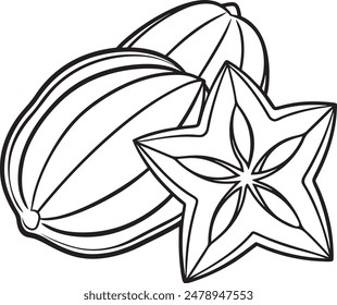 Star Fruit (Carambola) Vector for Coloring Pages for Kids