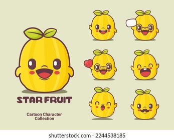 star fruit cartoon. vector illustration with different expressions