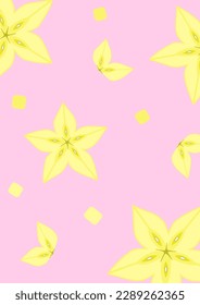 fruta estrella cortada sobre fondo rosa. 