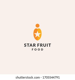 Ilustración vectorial plana de frutos estrella. Rebanadas de caricaturas de fruta fresca exótica y tropical. Clipart con tipografía. Icono aislado para menú de cocina saludable, elemento de diseño del logo