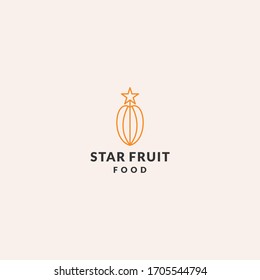 Ilustración vectorial plana de frutos estrella. Rebanadas de caricaturas de fruta fresca exótica y tropical. Clipart con tipografía. Icono aislado para menú de cocina saludable, elemento de diseño del logo