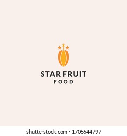 Ilustración vectorial plana de frutos estrella. Rebanadas de caricaturas de fruta fresca exótica y tropical. Clipart con tipografía. Icono aislado para menú de cocina saludable, elemento de diseño del logo