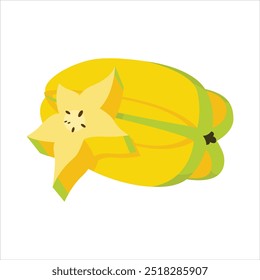 Star Fruit icon isolated vector illustration, peel Starfruit, sweet fruits, Star fruit and a bunch of star fruit, tropical fruits, banana snacks or vegetarian nutrition, buah, buah belimbing