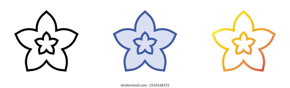 star fruit icon. Linear, Blue Fill and Gradient Style Design Isolated On White Background