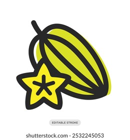 Ícone de fruta de estrela, símbolo de fruta tropical em fundo branco - ilustração vetorial