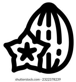 Star Fruit Ikone Vektorgrafik Lineal schwarzer Umriss Carambola Illustration Früchte Vektorsymbol Starfruit for app food icon for Gesund und vegetarian Food for Kids Icon Vektorsymbol von Star Fruit Slice