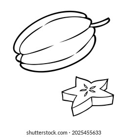 star fruit line vector illustration,isolated on white background,top view